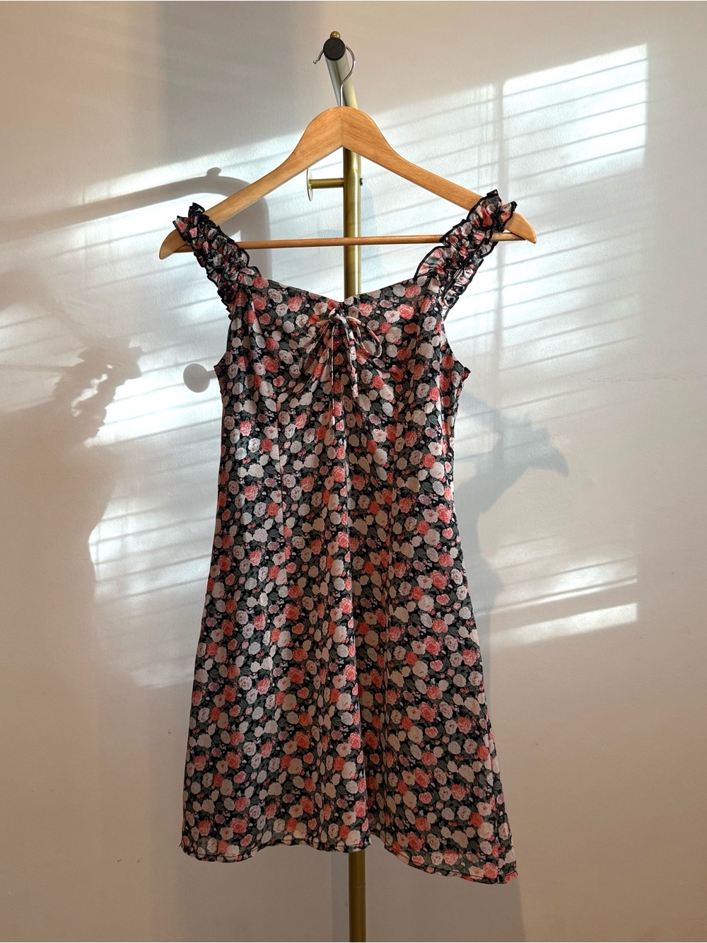Nasty Gal Black Chiffon Floral Milkmaid Mini Dress US 4🖤🌸
